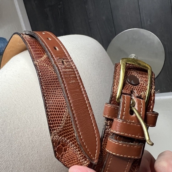 Vintage tony lama men’s brown lizard belt western cowboy style 36 main image 5